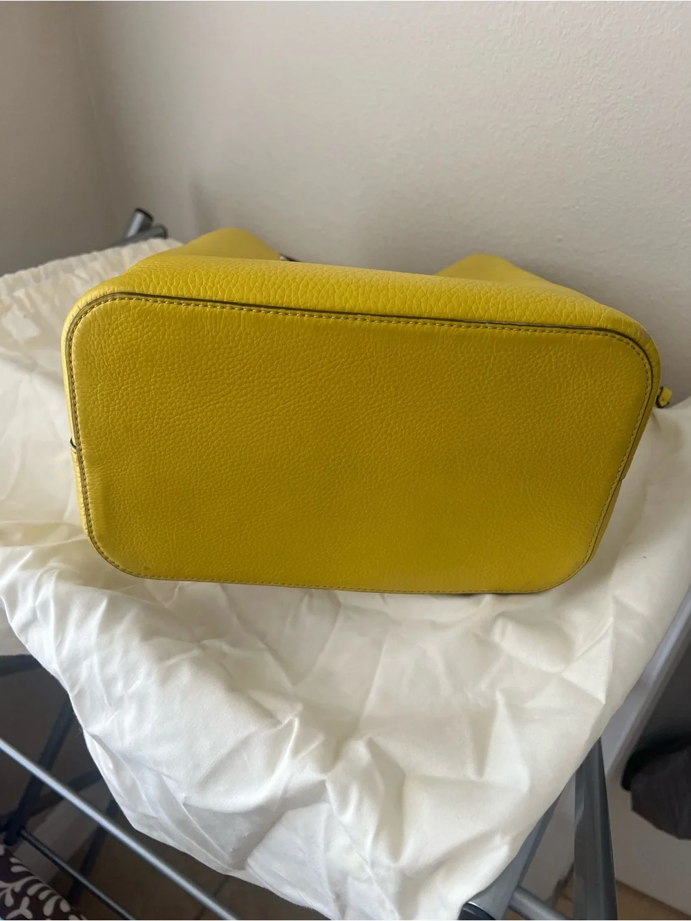 Kate Spade Yellow Pebbled Leather Shoulder Bucket Bag with Tassel- like